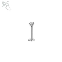 ZS 1 Piece Silver Gold Color Stainless Steel Lip Labret Piercing Round CZ Crysta - £10.50 GBP