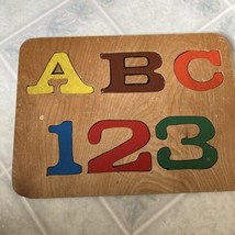 VINTAGE MID CENTURY A B C - 1 2 3 WOODEN PUZZLE Waldorf Montessori 6 Piece - $27.72