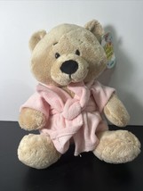 Ganz Wooly Bear Plush Soft Brown Teddy Bear 11” Get Well Soon Bear In Pink Robe. - $16.52