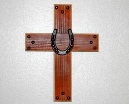 Inspirational Country Western Horseshoe and Wooden Cross - £15.64 GBP