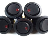 5 PCS EC-1213 Black Round Rocker Switch with Red LED 3 Prong SPST Toggle - £14.22 GBP