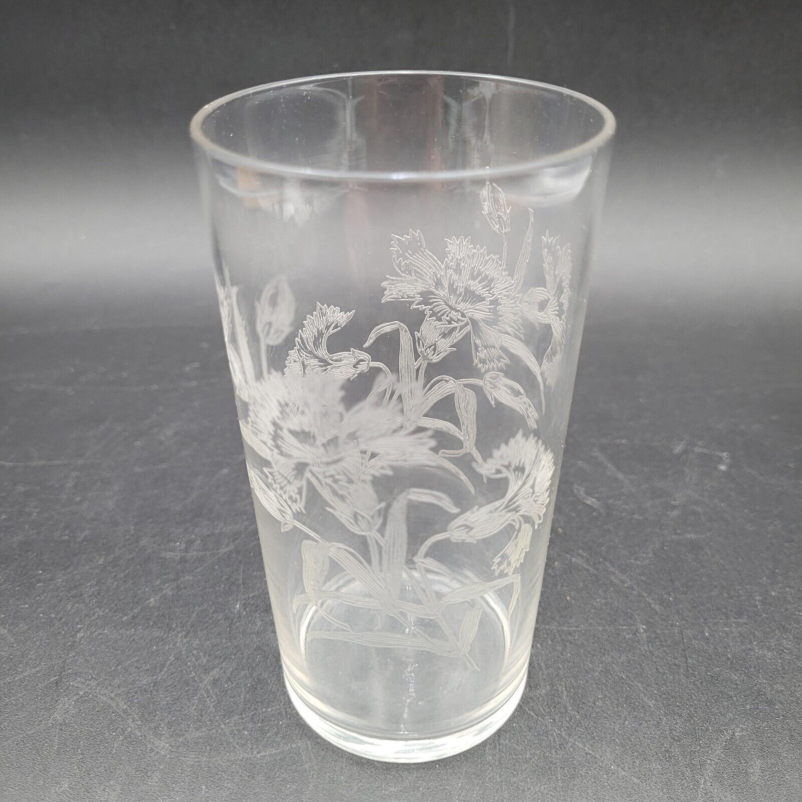 Vintage Depression Clear Etched Floral Marigold Drinking Glass Highball ... - $9.89