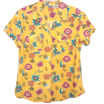 Basic Editions Womens Blouse Size Large Button Front Short Sleeve Yellow... - £11.13 GBP