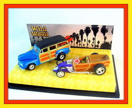 2 Car Set, Wild Wood ,Blue/Purple Hotwheels 1:64 Diecast Car Collector&#39;s Model - £28.03 GBP