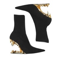 Customize Black/Gold Tiger Teeth Heel Ankle Pointed Boot Design - £129.28 GBP