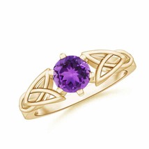 ANGARA Solitaire Round Amethyst Celtic Knot Ring for Women in 14K Solid Gold - £584.83 GBP