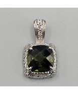 Green Chrome Diopside Sterling Silver Pendsnt Square Cushion Cut CZ Acce... - $559.32 MXN