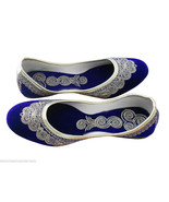 Women Shoes Indian Handmade Traditional Leather Ballerinas Blue Jutties ... - £27.67 GBP