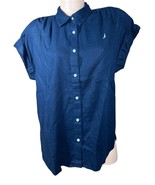 Nautica Womens Navy Blue Linen Blend Short Sleeve Button Up Camp Shirt S... - $400.02 MXN