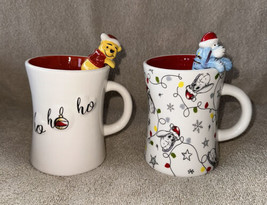 Winnie The Pooh Sculpted 3-D Figure Eeyore &amp; Pooh 13oz Christmas Mugs Cups NEW - £30.67 GBP