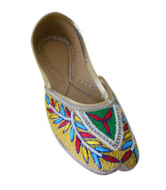 Women Shoes Indian Handmade Leather Mojari Wedding Flip-Flops Flat Jutties US 6 - £32.06 GBP