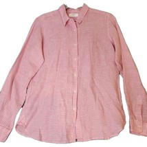 Uniqlo Shirt Mens M Linen Blush Pink Gingham Casual Button Up Long Sleev... - $19.75