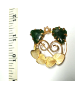 Vintage Gold Color, Malachite &amp; Faux Pearl Flower Wreath Brooch 1 &amp; 1/2&quot; - $15.99