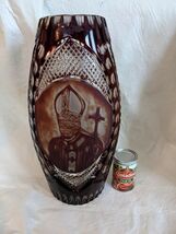 14" Large Bohemian Red Cut To Clear Etched Pope John Paul Jan Pawek Vase - $261.18