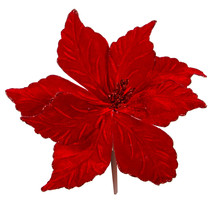 Darice Christmas Floral Red Velvet Poinsettia Pick with Red Glitter - £14.51 GBP