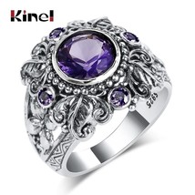 Vintage Tibetan Silver Jewelry Natural Purple Stone Rings For Women Men Annivers - £9.88 GBP