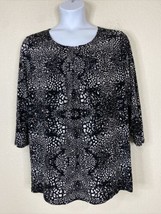 TanJay Womens Plus Size 2X Blk/Wht Abstract Sequin Stretch Top Long Sleeve - £11.31 GBP