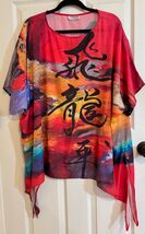 DILEMMA HAND PAINTED TAKARA INSPIRED ART SILK ART TO WEAR PONCHO TUNIC OSFM - $103.95