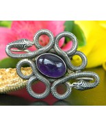Vintage Coiled Snakes Brooch Pin Amethyst Cabochon Sterling Silver 925 - £39.87 GBP