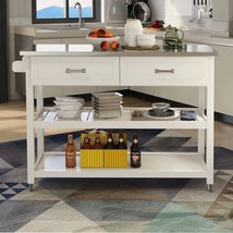 Stainless Steel White Kitchen Cart: 2 Drawers, Mobile Prep Table - $226.99