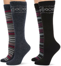 Wise Blend Womens Warm Stripe Pattern Knee High Boot Long Tall Socks 2 Pair - £14.08 GBP