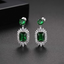 LUOTEEMI Shinning Jewelry Sets for Women Necklace and Earing Green Square CZ Bri - £35.62 GBP
