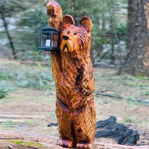 Cedar Carving Bear Resin Ornament Holding Lamp - £56.08 GBP