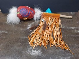 Native American Handcrafted RATTLE Indian Ceremonial Wooden &amp; Leather Shaman - $83.22