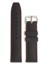 20mm 22mm 24mm Black With Red Stich Watch Band Strap With Silver Buckle - £10.38 GBP