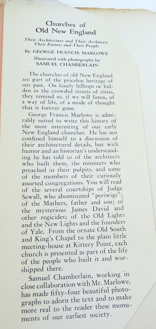 Churches Old New England Marlowe vintage book 1947 1st ed Chamberlain photos Item image 3