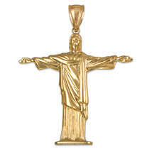 10K Yellow Gold Jesus Christ The Redeemer Cross Brazil Rio Statue Pendant - £300.91 GBP