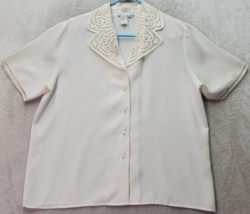 Talbots Blouse Women&#39;s Petite 12 White Lace Polyester Short Sleeve Button Front - £13.53 GBP