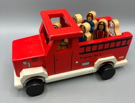 Magnetic Fire Truck Toy To The Rescue Wooden 6 Firefighter Figures Dalma... - $12.12