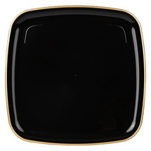 14&quot; Disposable Square Black Durable Plastic Serving Plates with Gold Rim 1pack - £9.35 GBP