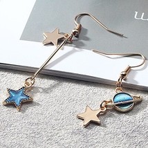LATS Japan Korea Blue Starry Sky Earrings Long Tassel Asymmetric Earrings for Wo - £7.71 GBP