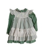 Vintage Bryan Girls Green Striped Pinafore Dress Size 2T Ruffles Full Ci... - £55.53 GBP