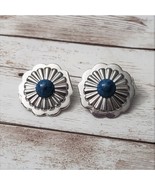 Vintage Clip On Earrings Pretty Silver Tone with Blue Center 1&quot; - $13.99