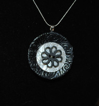 Black and White Button Pendant  N186 - $27.00