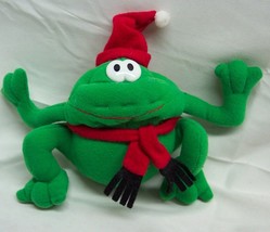 Fun World Cute Holiday Green Frog W/ Santa Hat &amp; Scarf 4&quot; Plush Stuffed Animal - £11.86 GBP