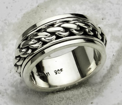 .925 Sterling Silver Chain Spinner Band Sz 7 - $1,197.07 MXN