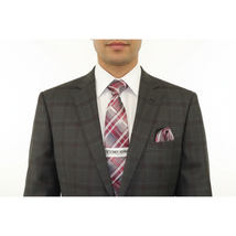 Men Renoir Suit Super 140 Wool Side Vent Classic Fit English Plaid 559-2 Gray image 2