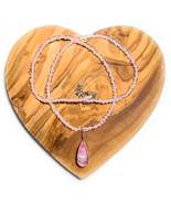 Pink and White Bead Necklace with Heart Resin Pendant - $12.99