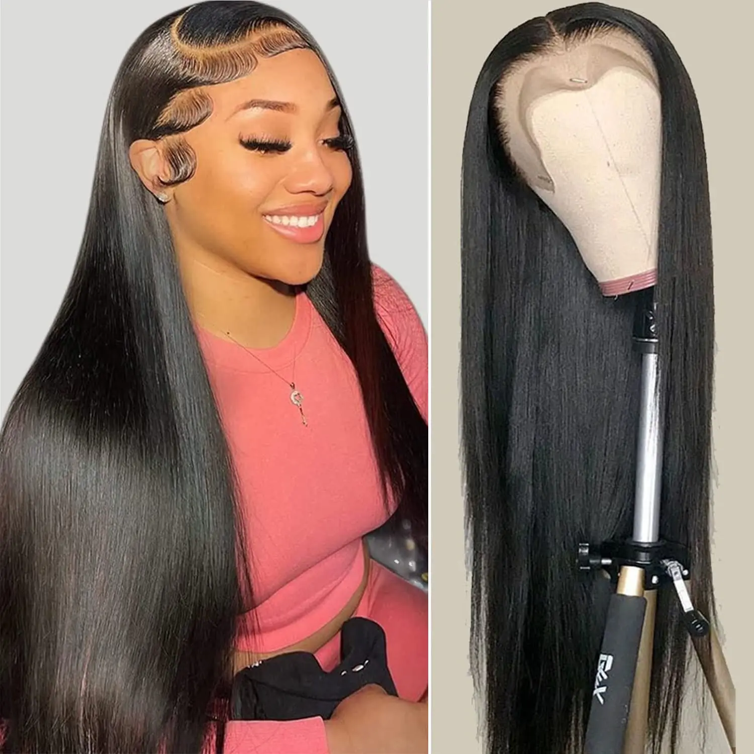 HD Lace Frontal Wig 28 30 inch Straight Human Hair Wigs 180% 13x4/6 Transparent - £72.33 GBP+