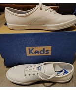 New Women&#39;s Keds Champion White LEA Lace Up Sneaker, White Leather, 9M - $109.08 CAD