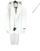 Soprano Men&#39;s White 3 Piece Tuxedo Suit Satin Trim Pleated Front Pants S... - £111.49 GBP
