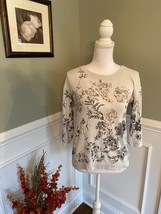 Sonoma Kohl’s Gray Floral Print 3/4 Sleeve Top Size XS Extra Small - $4.95