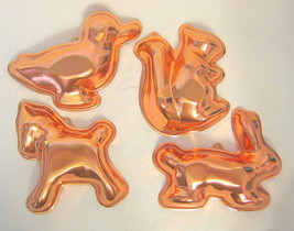 Small Animal Copper Jello Mold Set of 4 Metal - £19.95 GBP