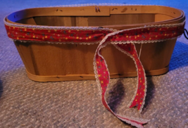 Wood Flower Planter 14 Inches Long Red Flowers Ribbon Lace Plastic Prote... - $189.30 MXN