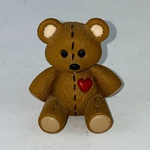 Hallmark Cards Inc 1989 Brown Seated Teddy Bear Faux Stitched Heart Chest Figure - £7.21 GBP