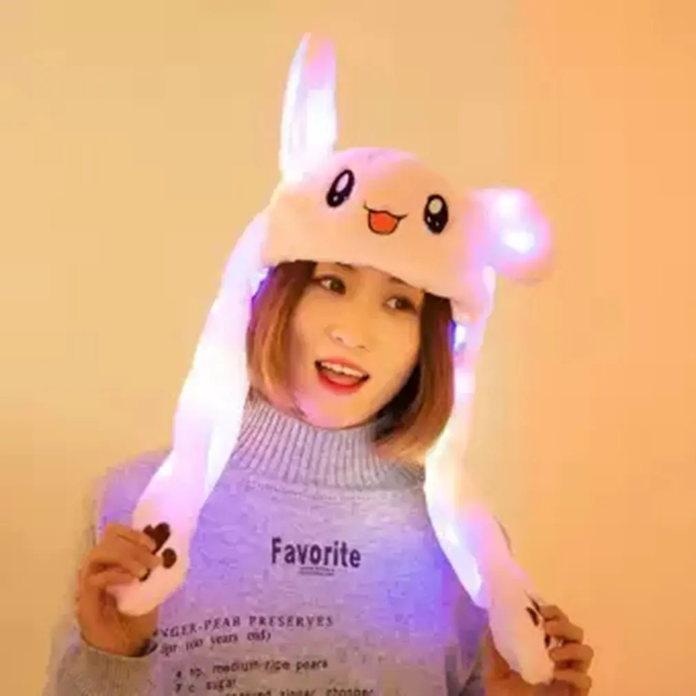 Play Glowing Cute Bunny Ears Hat Jumping Rabbit Hat Funny Glowing Ear Moving Bun - £23.17 GBP